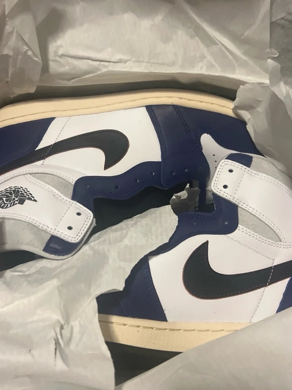 Nike Men’s White and Navy High-Top Sneakers with Black Swoosh